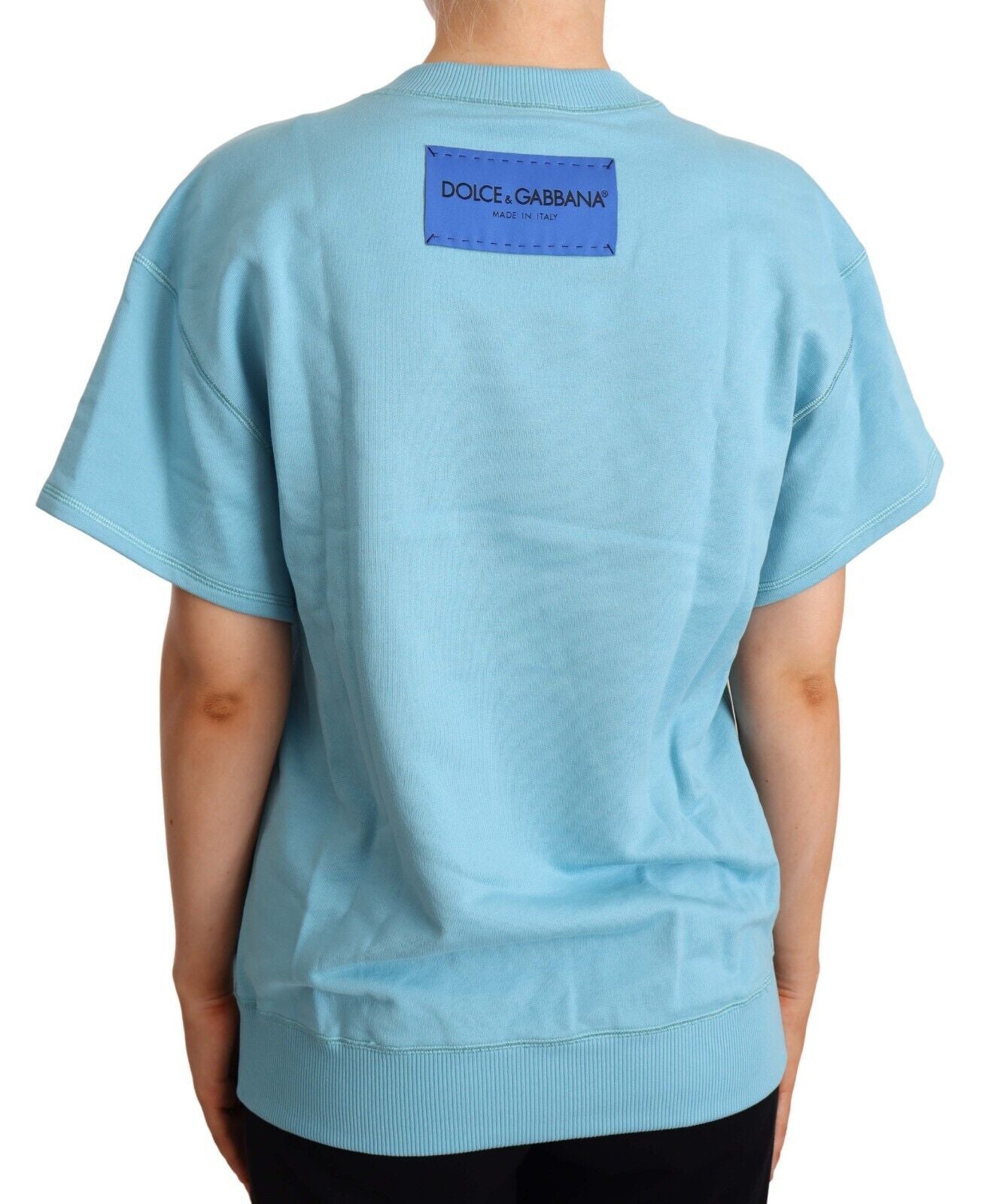 T-shirt bleu en coton à manches courtes et col rond de Dolce & Gabbana, vue de face.