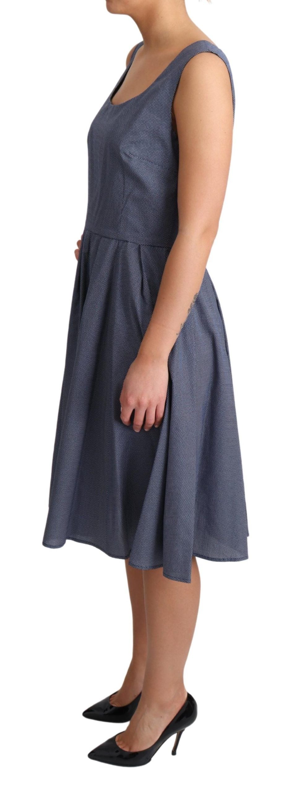 Robe A-line en coton à pois bleus de Dolce & Gabbana, robe stretch élégante et fluide, idéale pour une tenue chic.