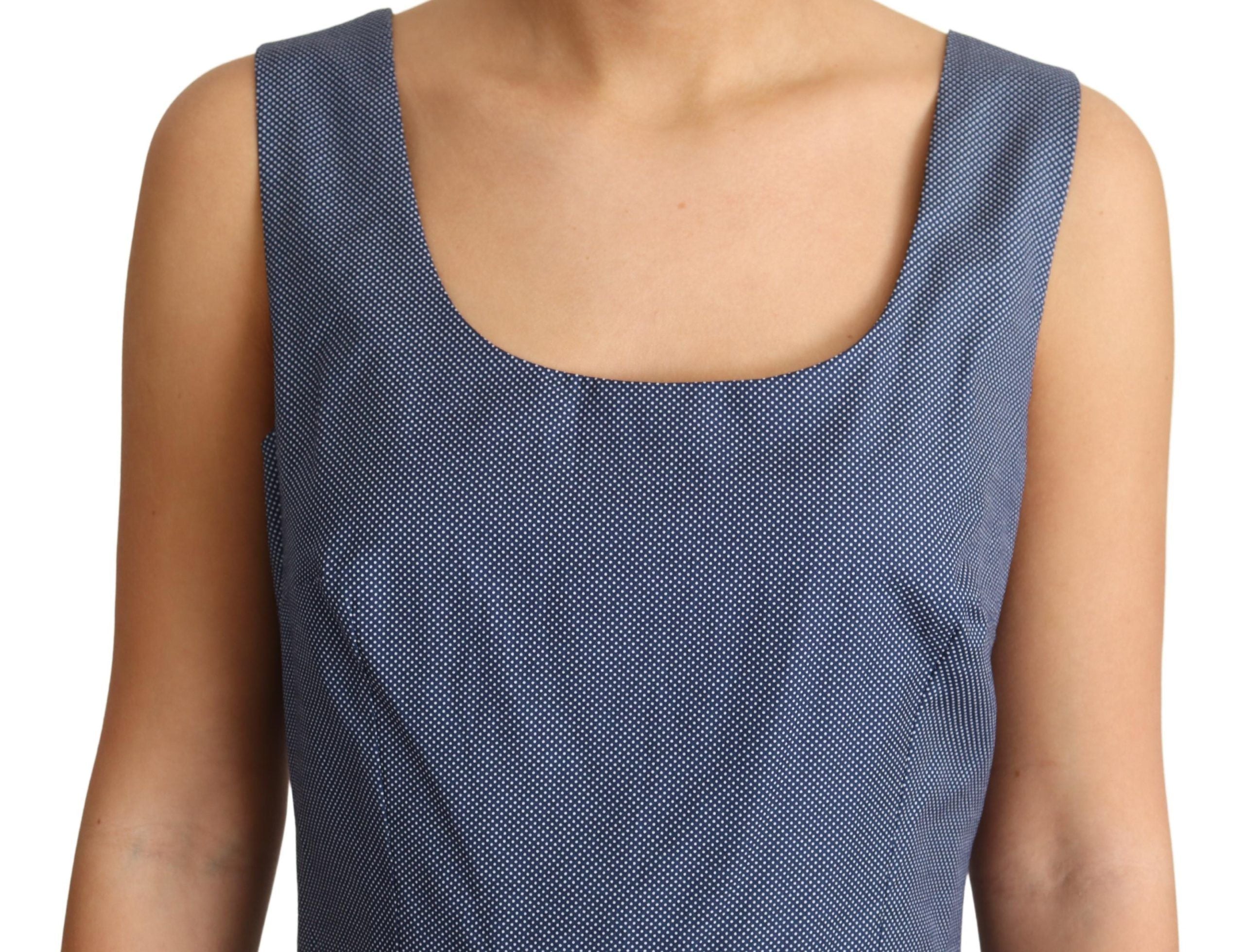 Robe en coton à pois bleus Dolce & Gabbana, coupe évasée et stretch, style élégant et féminin.