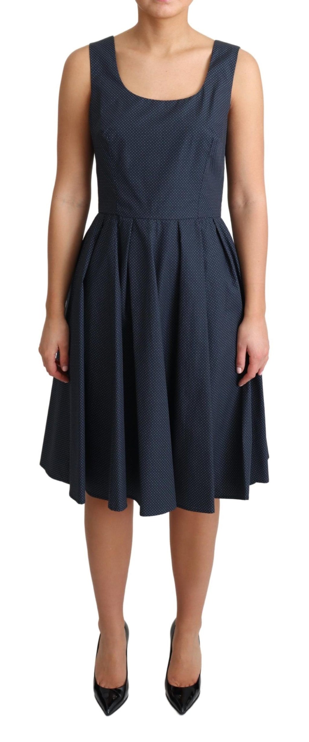 Robe trapèze en coton à pois bleus de Dolce & Gabbana, design élégant avec motif à pois et coupe classique.