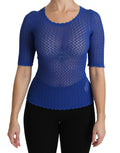 Haut en viscose bleu transparent Dolce & Gabbana à col rond, blouse légère et élégante, vue de face.