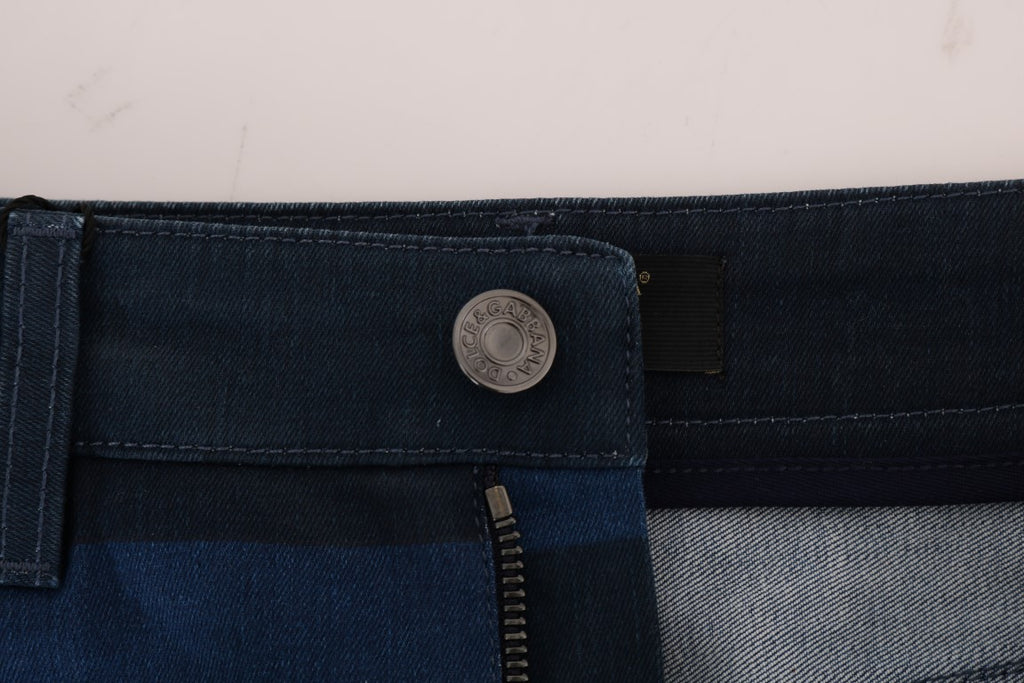 Jupe courte en jean bleu à rayures Dolce & Gabbana, style mini, avec coupe ajustée et détails tendance.