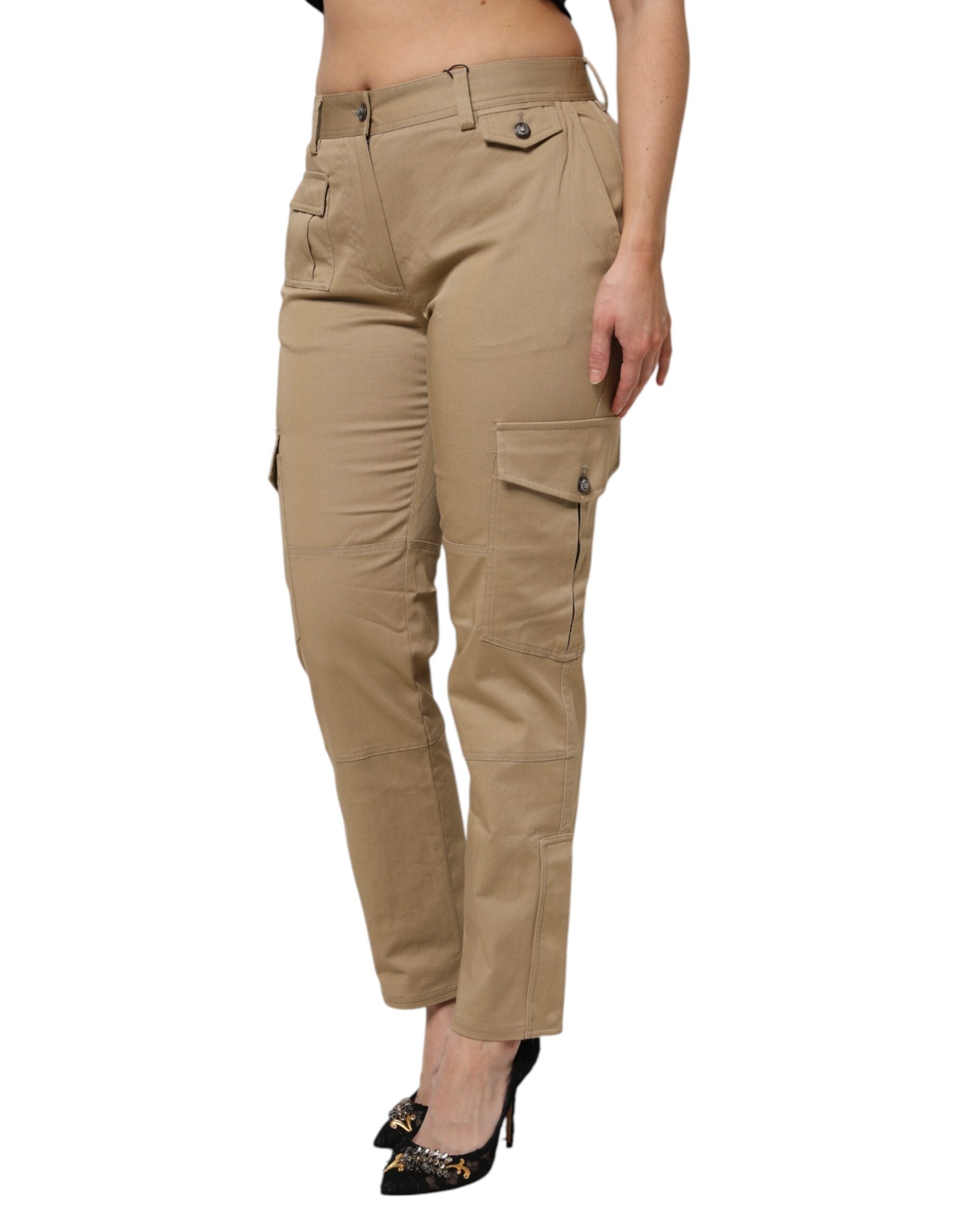 Pantalon cargo tapered en coton brun de Dolce & Gabbana, style moderne et décontracté, visible en gros plan.
