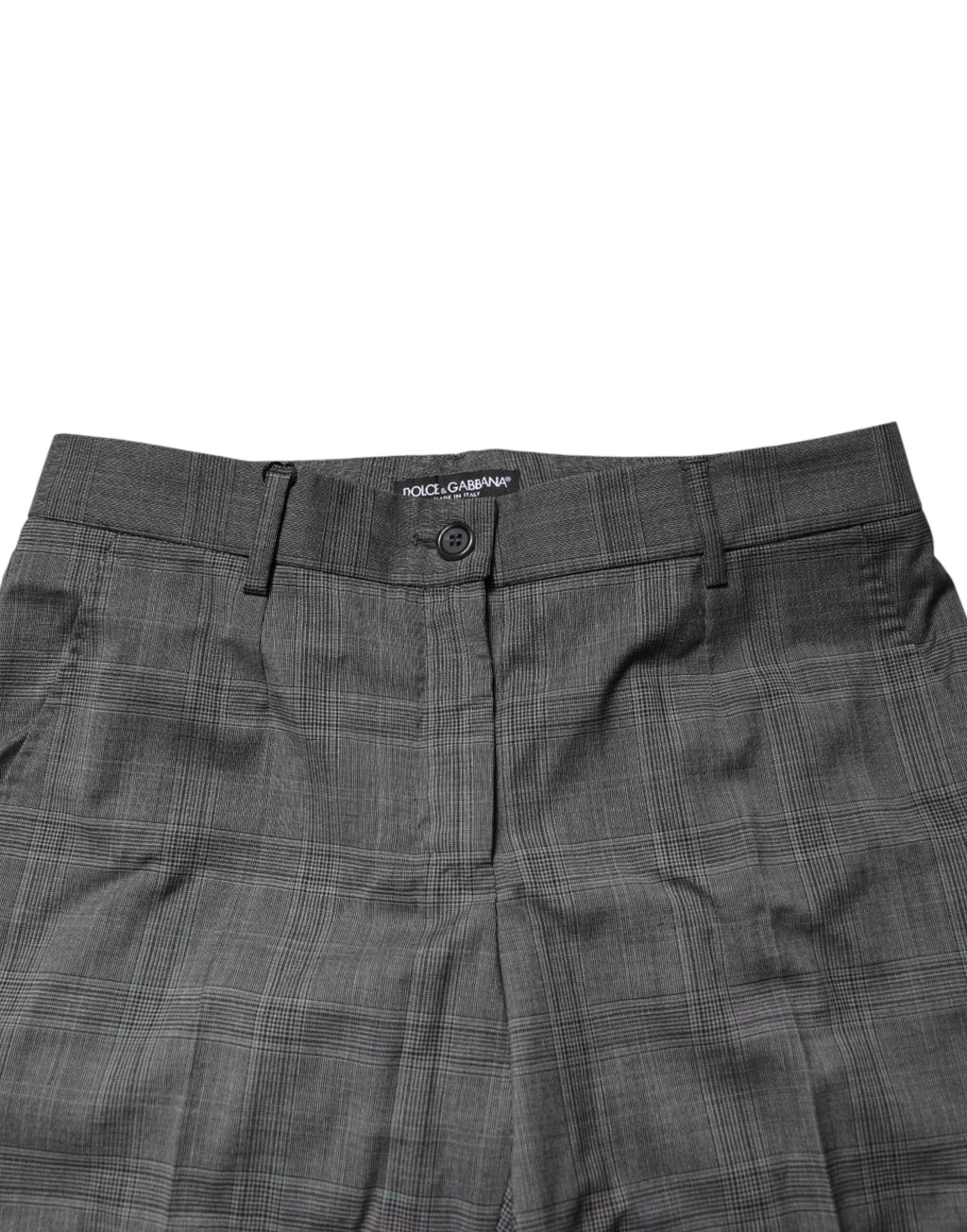 Pantalon de costume en laine vierge à carreaux gris foncé Dolce & Gabbana, coupe élégante et tissu tartan.
