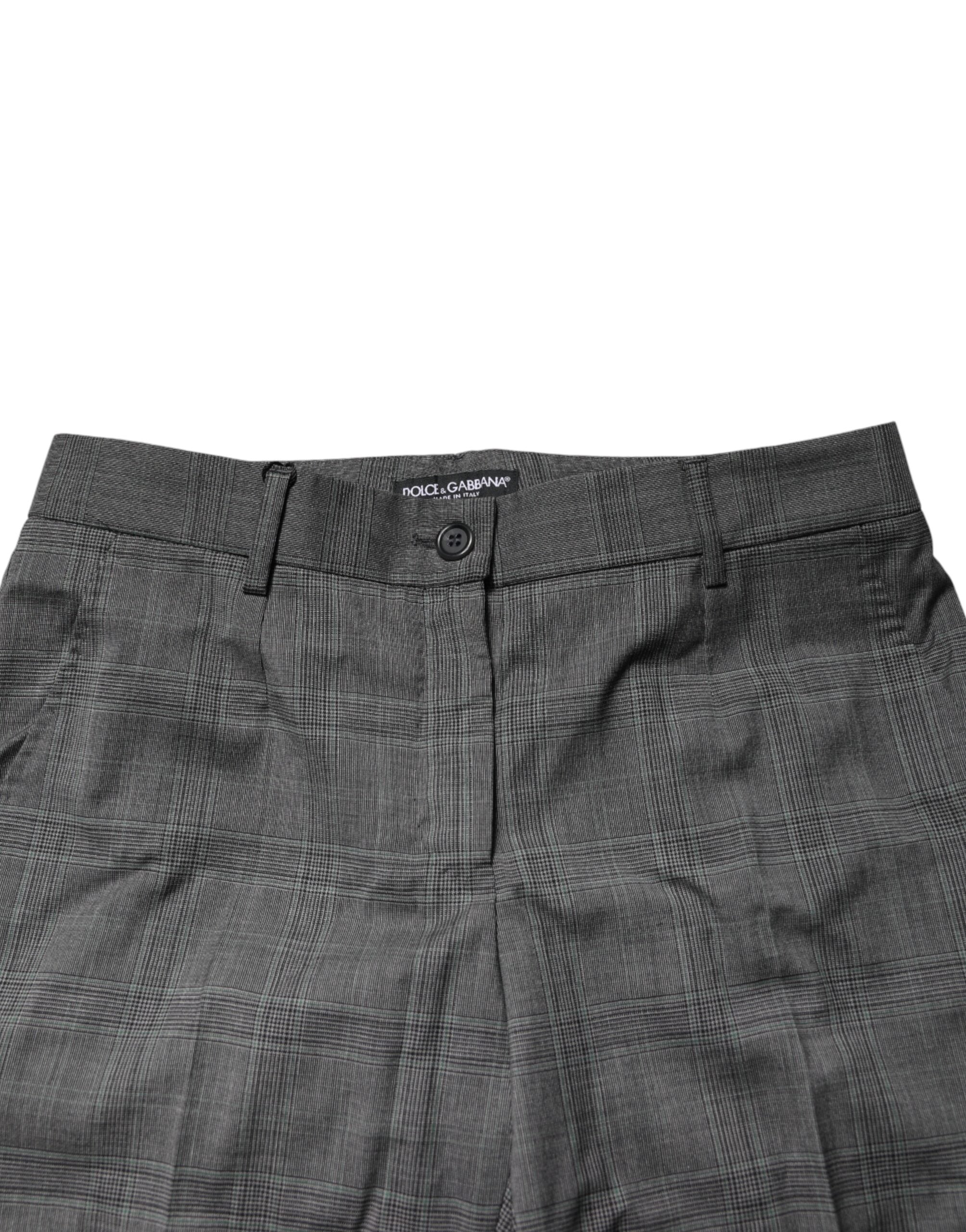Pantalon de costume en laine vierge à carreaux gris foncé Dolce & Gabbana, coupe élégante et tissu tartan.