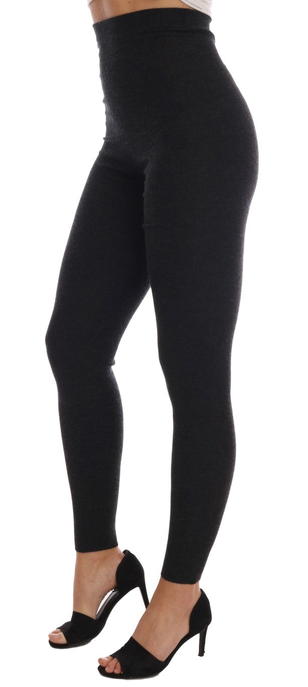Collants gris en cachemire extensible de Dolce & Gabbana, à rayures côtelées élégantes, pour femmes.