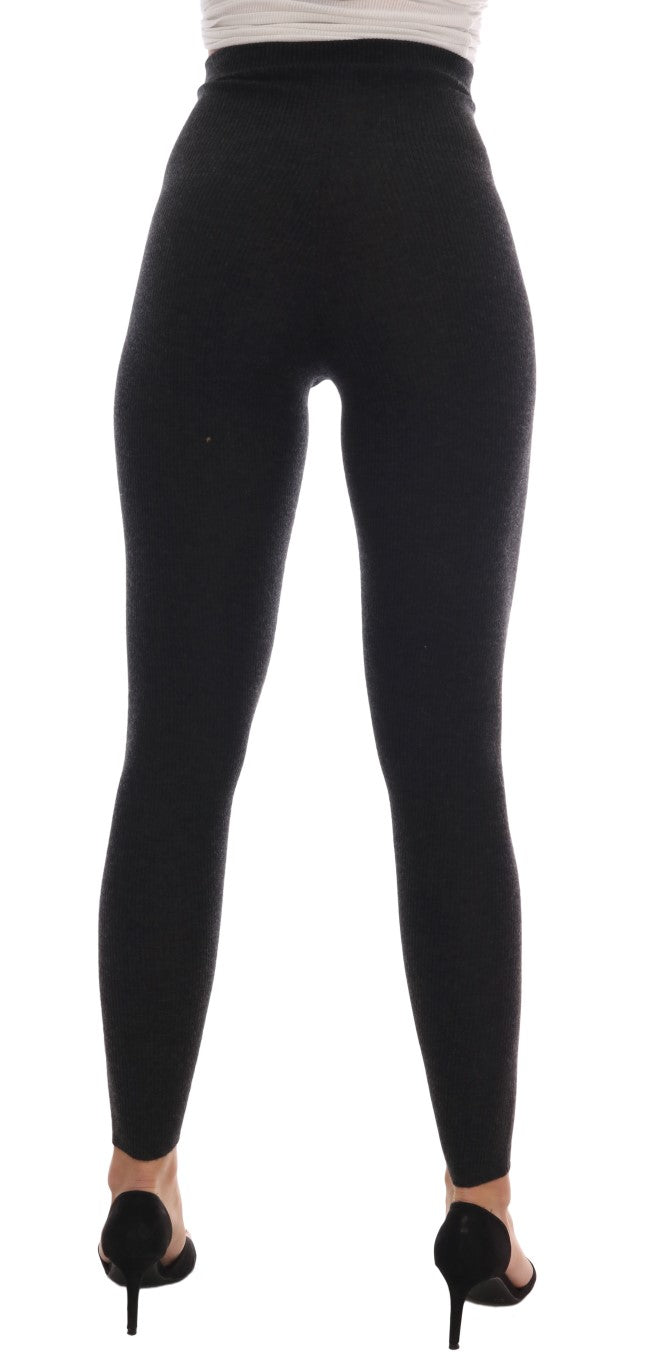 Collants en cachemire gris à côtes pour femme de Dolce & Gabbana, extensibles et confortables.