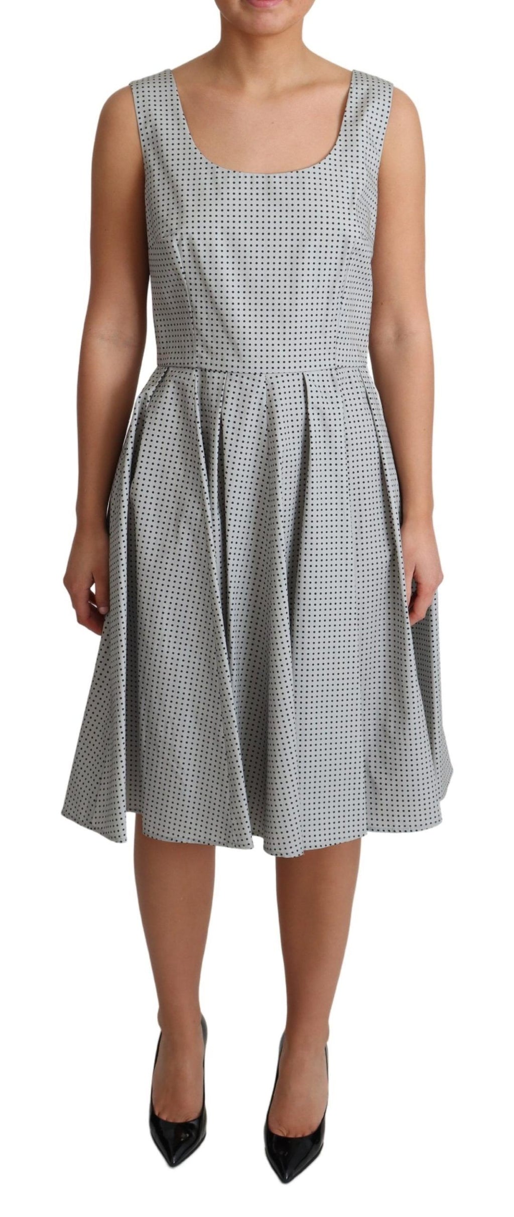 Robe en coton gris à pois de style A-line Dolce & Gabbana, élégante et légère, avec motif à pois pour un look chic.
