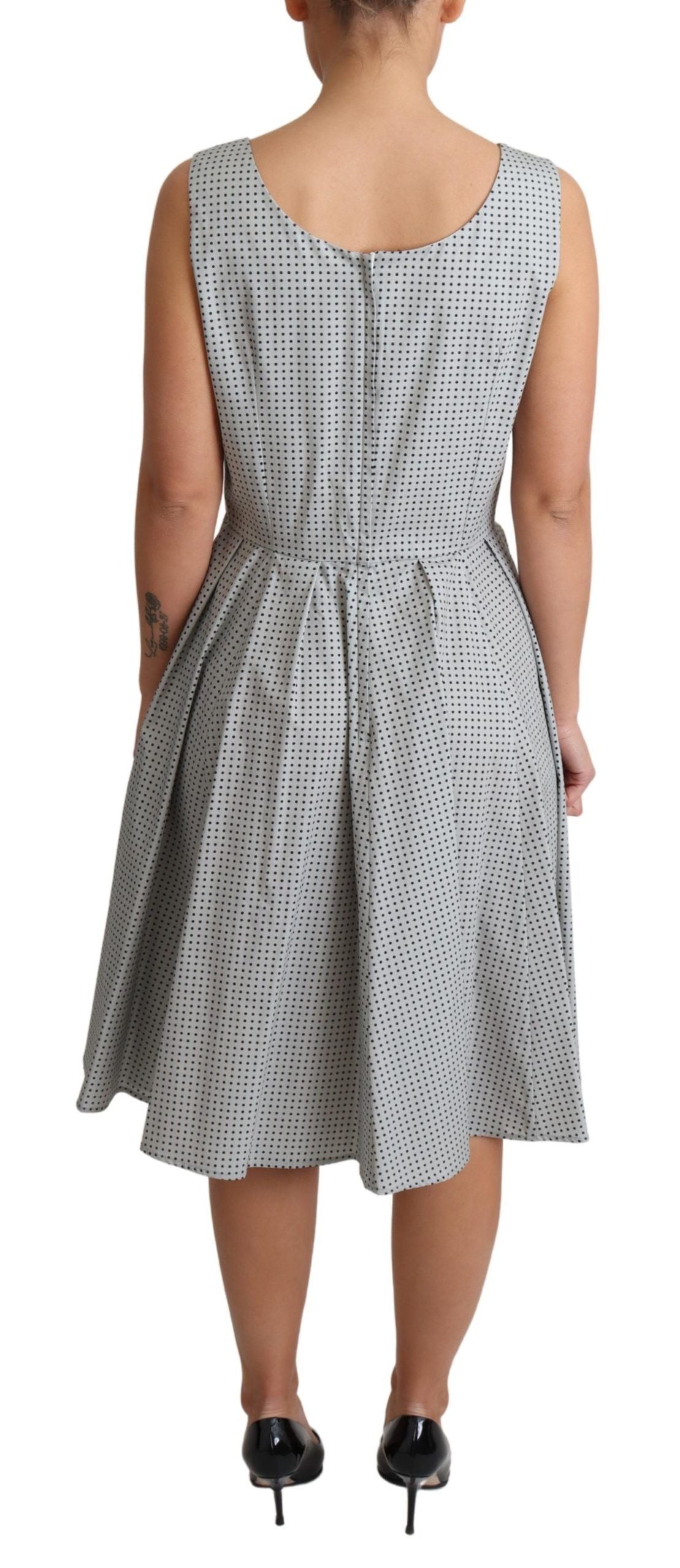 Robe en coton gris à pois Dolce & Gabbana, coupe évasée A-line avec motifs à pois pour femme.