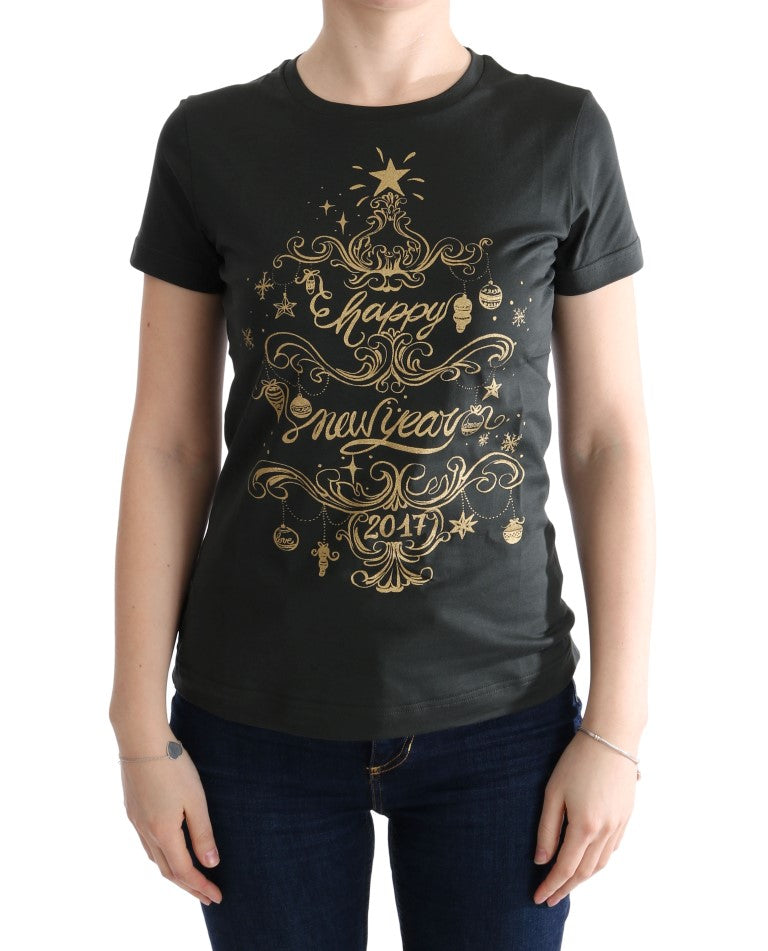 T-shirt en coton vert Dolce & Gabbana 2017 avec motif, vue de face, détails visibles, tissu doux et design élégant.