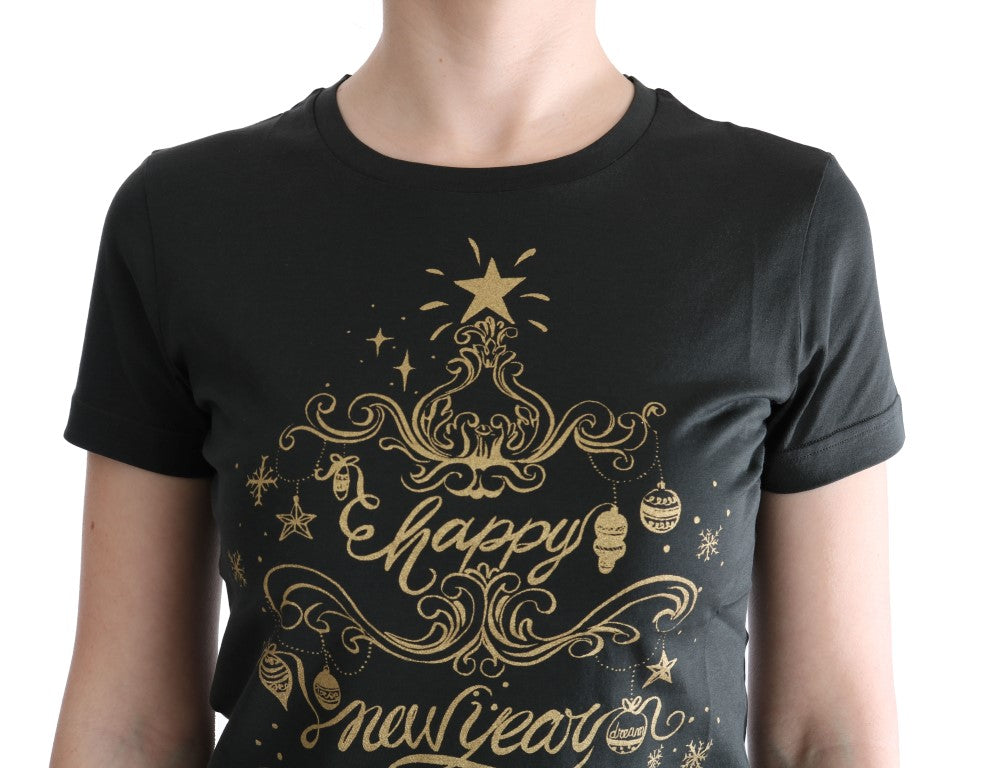 T-shirt en coton vert Dolce & Gabbana avec motif de 2017, vue de face sur un mannequin.