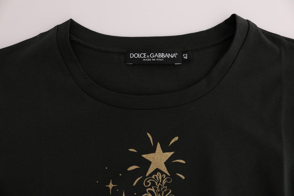 T-shirt en coton vert Dolce & Gabbana avec motif coloré, design tendance de la collection 2017.