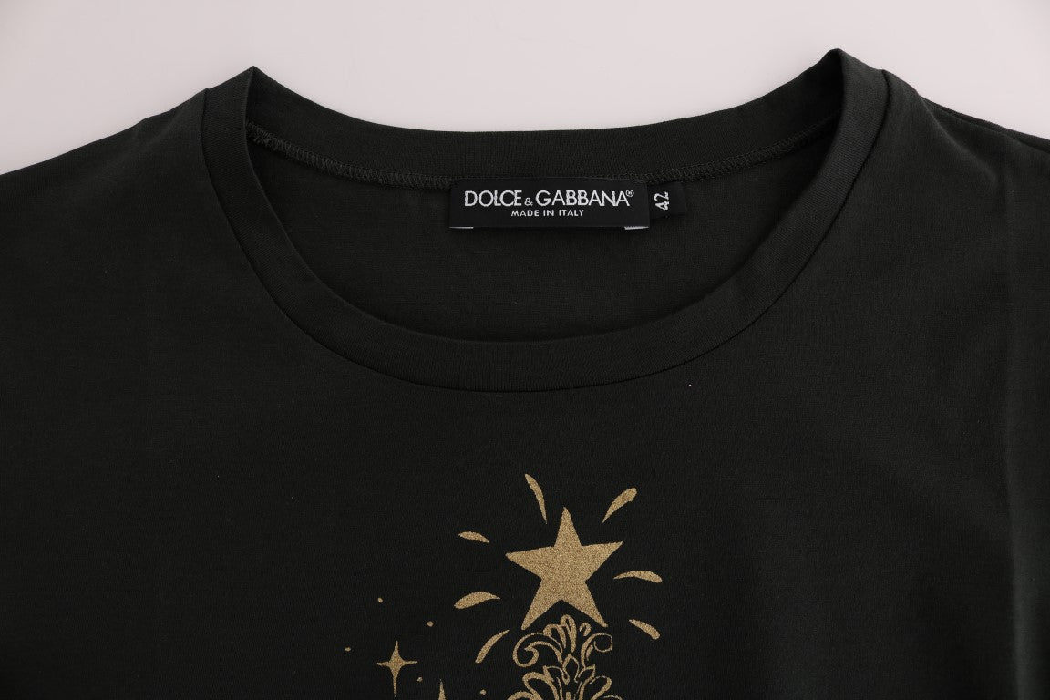 T-shirt en coton vert Dolce & Gabbana avec motif coloré, design tendance de la collection 2017.