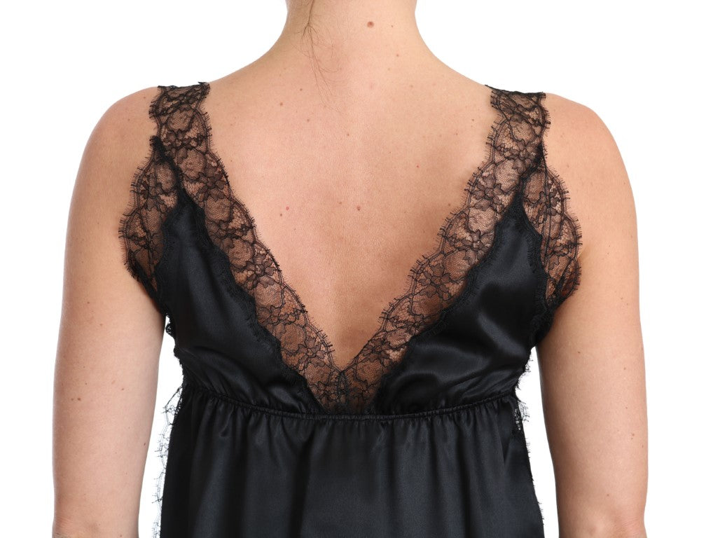Camisole en dentelle noire en soie extensible de la lingerie Dolce & Gabbana, détails en dentelle élégante et finition raffinée.