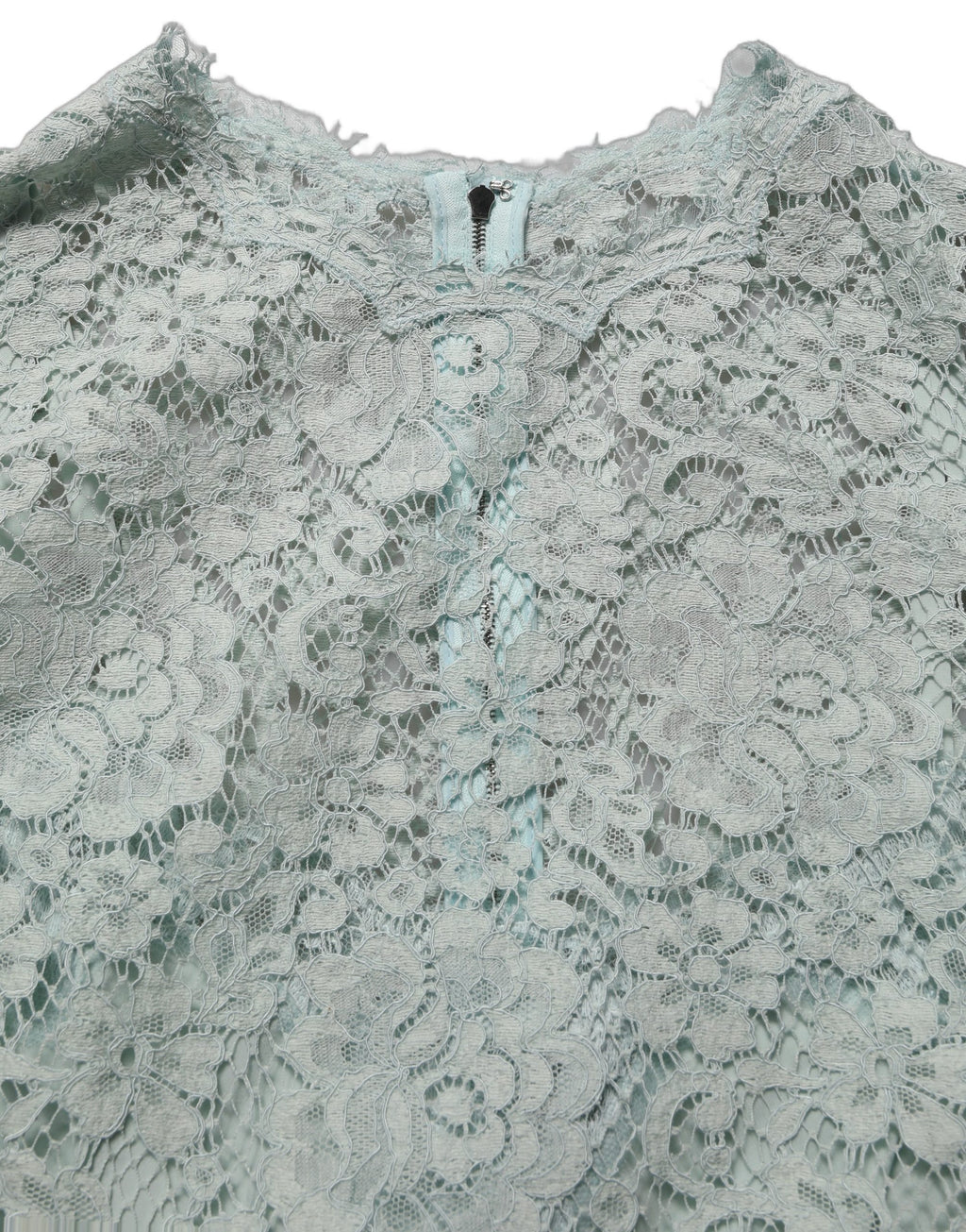 Robe sans manches en dentelle vert menthe de Dolce & Gabbana, longueur genoux, élégante et raffinée.