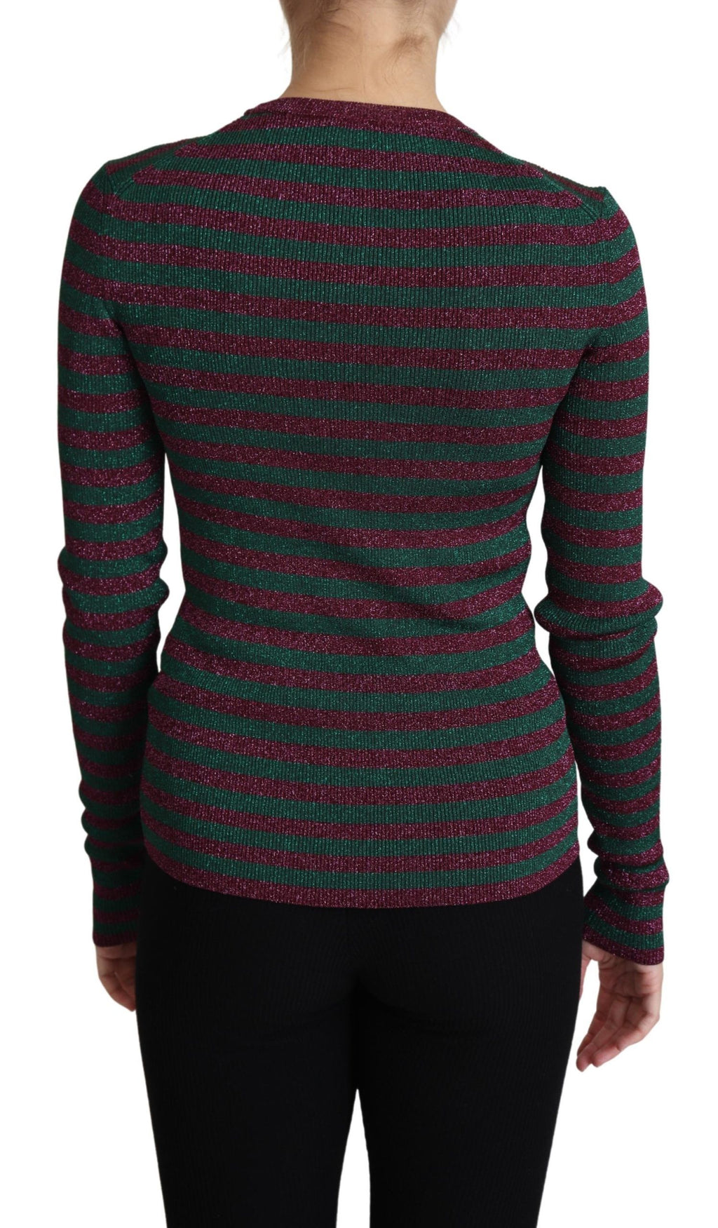 Pull à manches longues Dolce & Gabbana à rayures multicolores, col ras du cou, style décontracté et tendance.