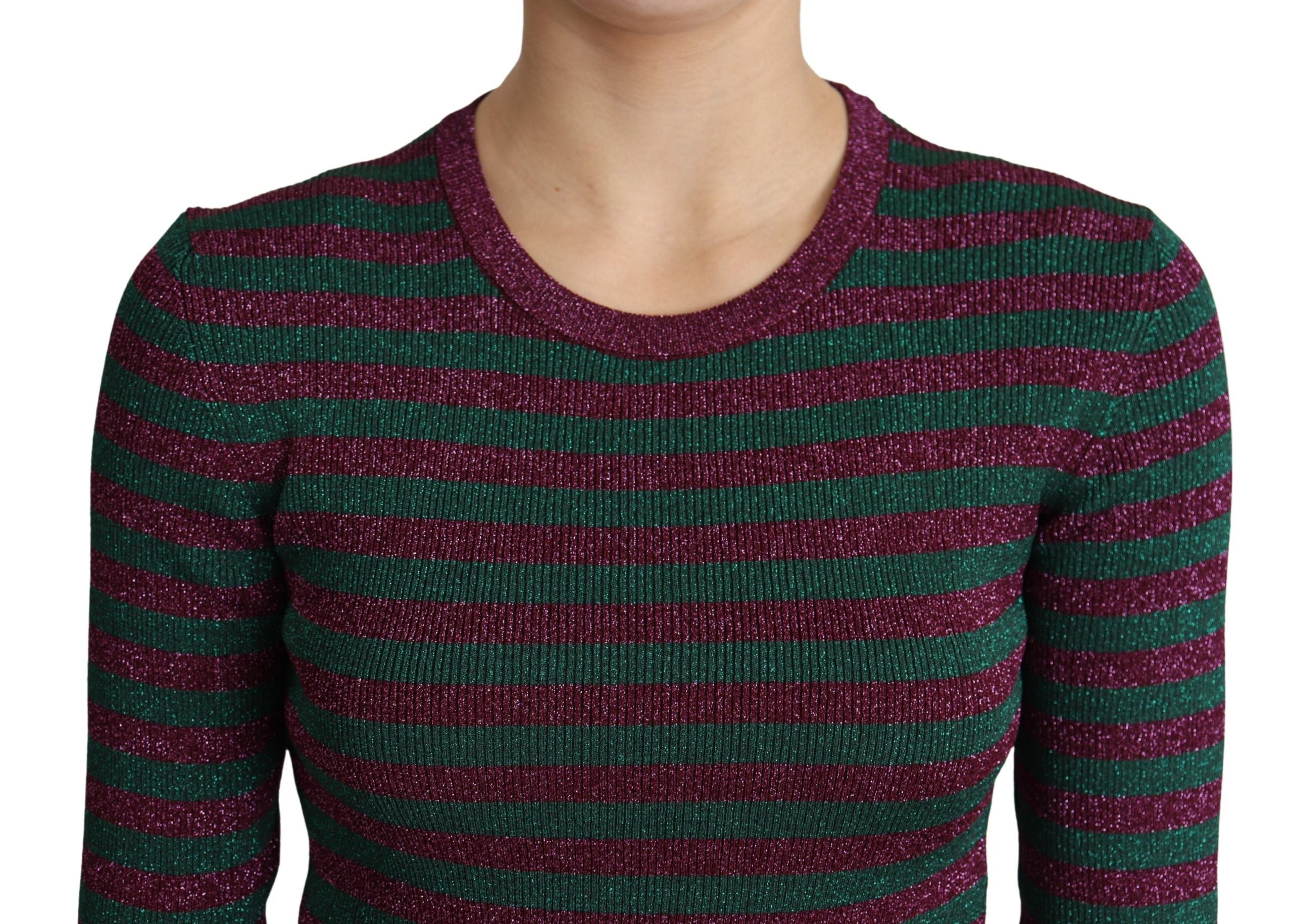 Pull à manches longues Dolce & Gabbana à rayures multicolores, col rond, style élégant et coloré.