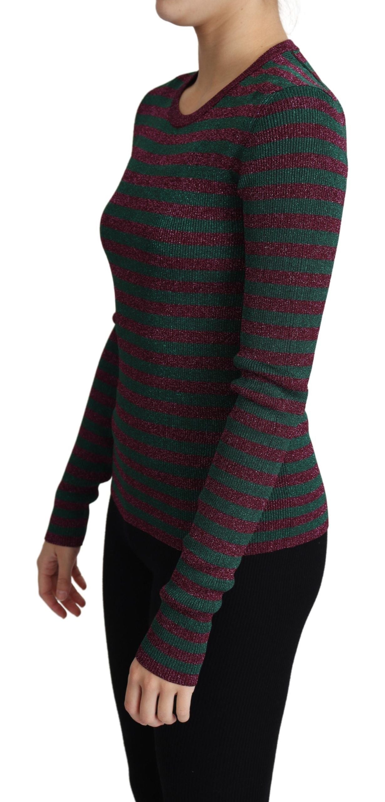 Pull-over Dolce & Gabbana à rayures multicolores avec col rond, en maille douce et confortable.
