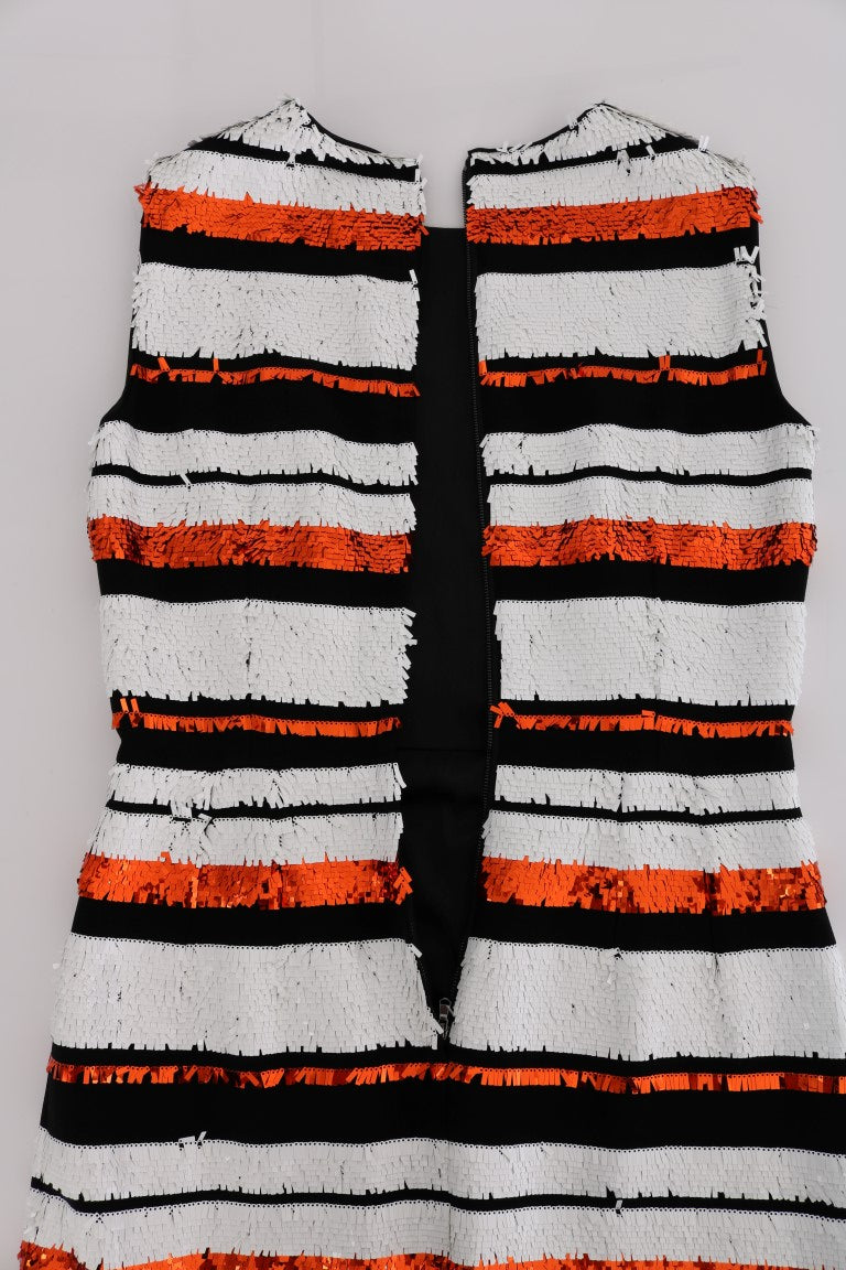 Robe moulante Dolce & Gabbana à rayures multicolores avec sequins scintillants, style élégant et festif.