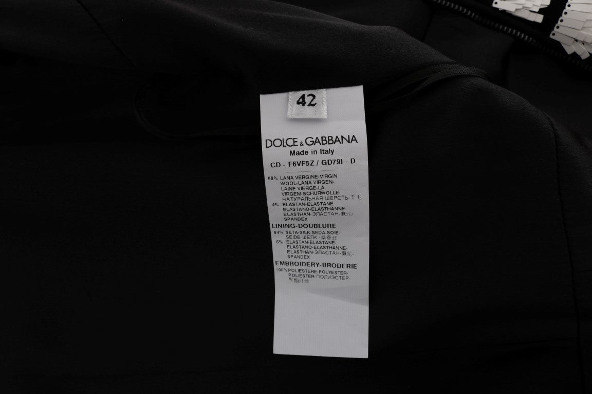 Robe stretch à rayures multicolores et sequins de Dolce & Gabbana, vêtement élégant avec motifs colorés et finition brillante.