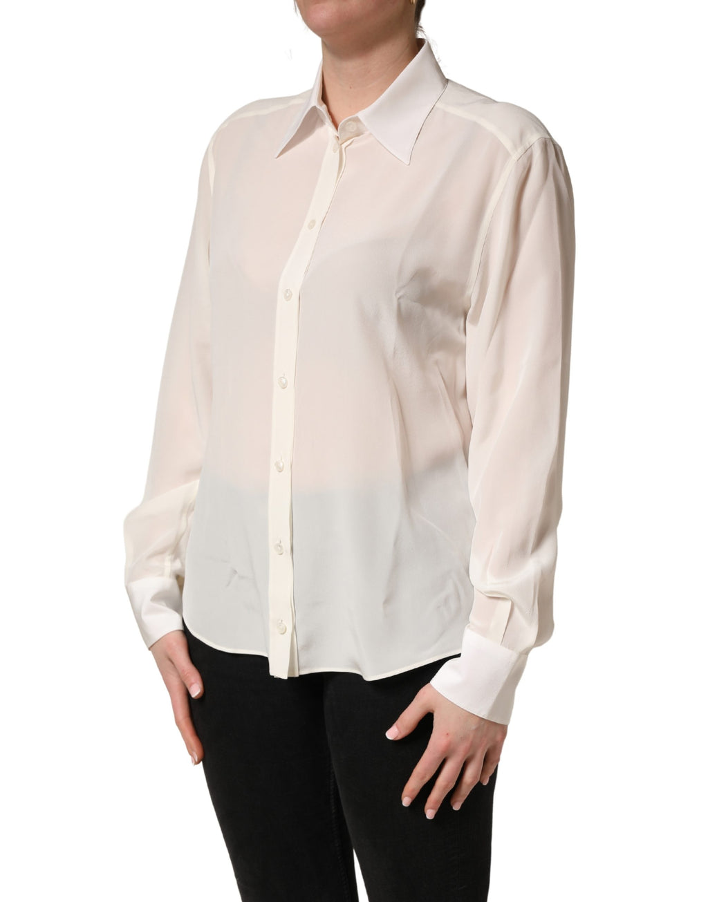 Chemise Dolce & Gabbana blanche à col et manches longues, élégante et sophistiquée.