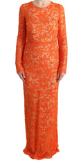 Robe longue Dolce & Gabbana à motif floral orange, robe de soirée en tissu ricamo élégante et sophistiquée.