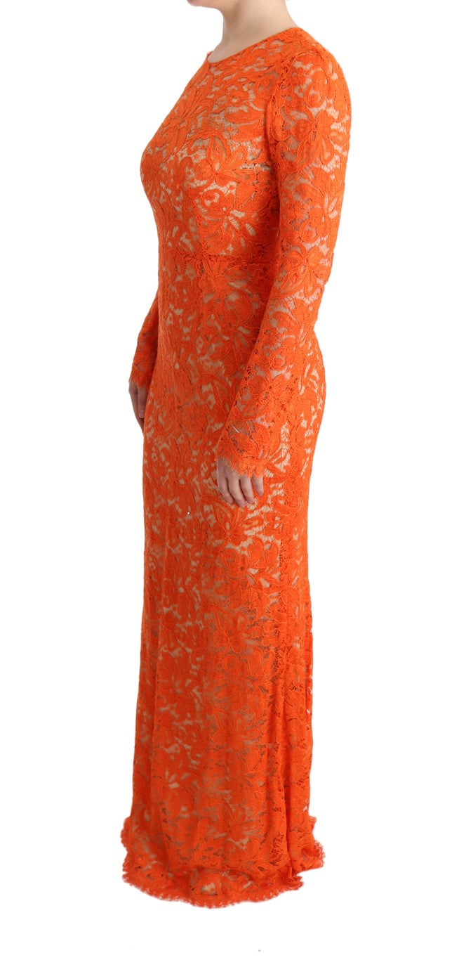 Robe longue Dolce & Gabbana à motif floral orange, style robe fourreau avec broderie élégante visible sur l'image.