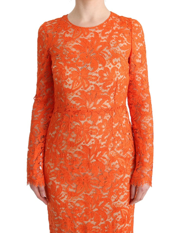 Robe longue Dolce & Gabbana à fleurs orange avec broderie ajustée, élégante et sophistiquée.