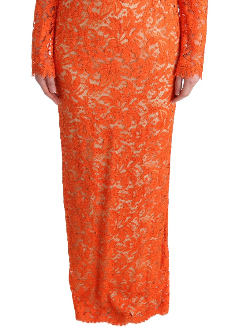 Robe longue Dolce & Gabbana à motifs floraux orange, style robe droite en ricamo, élégante et sophistiquée