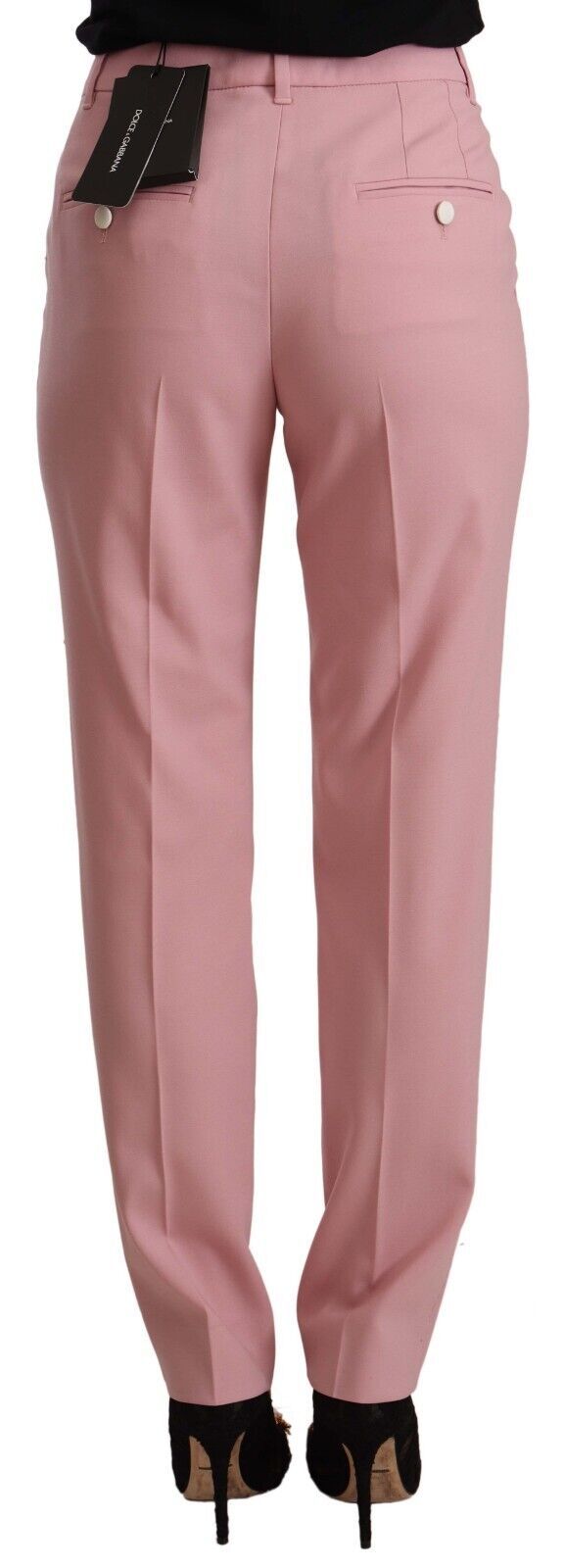 Pantalon en laine rose à taille haute Dolce & Gabbana, coupe stretch et élégante, vue de face sur fond neutre.
