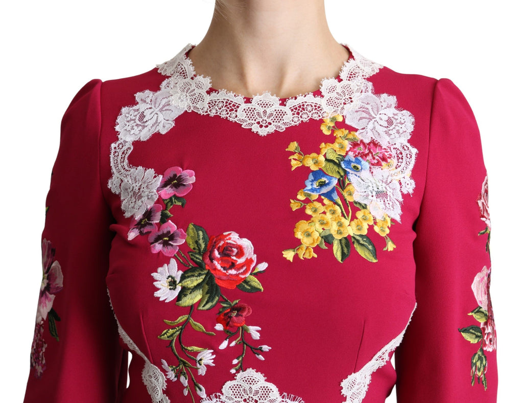 Robe midi droite Dolce & Gabbana Rouge avec broderie florale élégante, en tissu léger et sophistiqué.