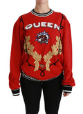 Pull-over Dolce & Gabbana Red Queen à sequins avec motif love, pull en laine rouge avec détails brillants.