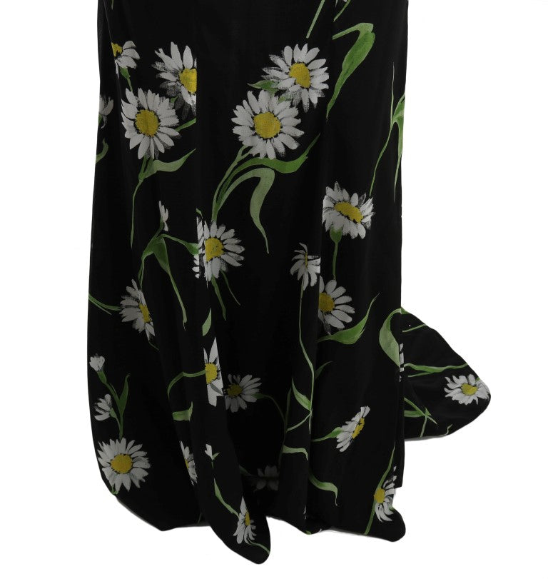Robe Dolce & Gabbana en soie à motif tournesol, ajustée et extensible, vue de face sur un fond neutre.