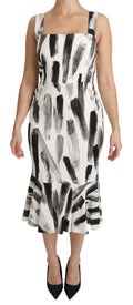 Robe midi droite Dolce & Gabbana en viscose blanche et noire avec imprimé, coupe près du corps, style élégant.