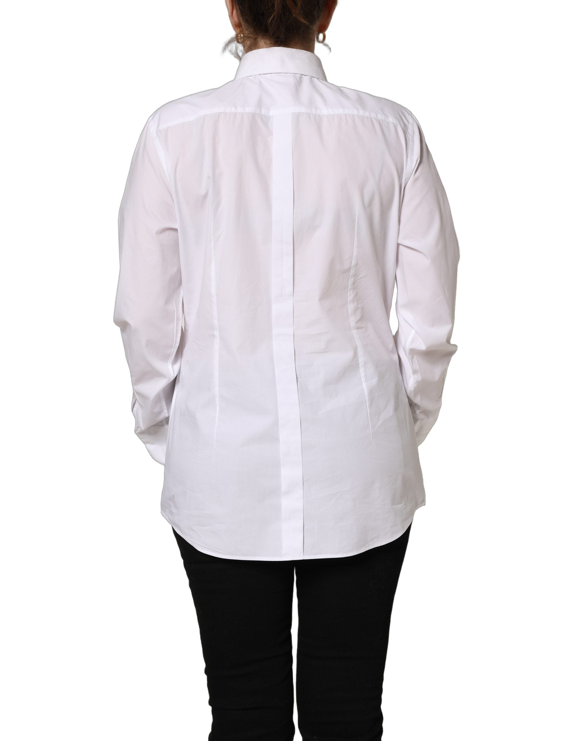 Chemise blanche en coton à manches longues de Dolce & Gabbana, avec boutons et coupe élégante.