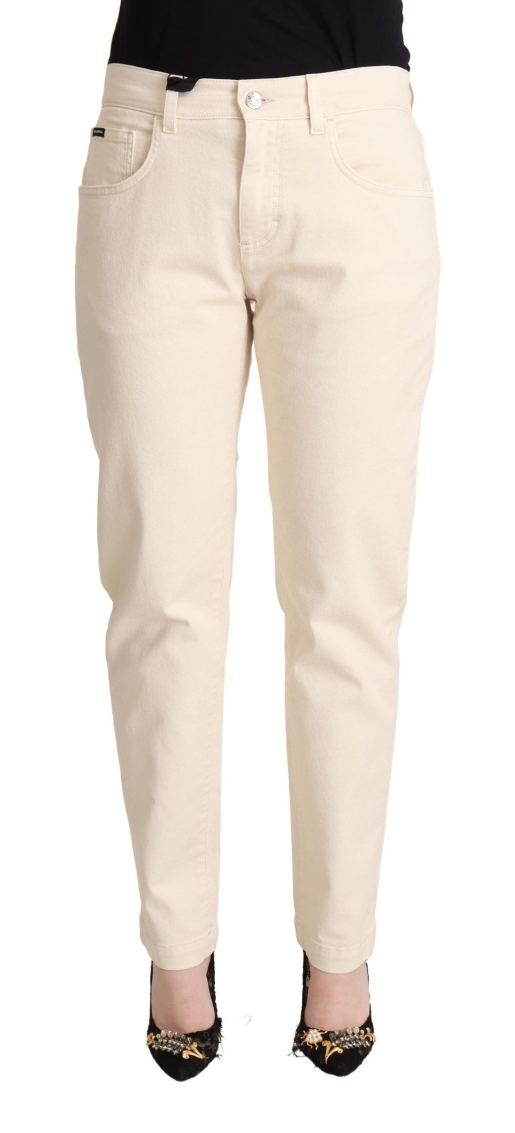 Dolce & Gabbana White Cotton Skinny Denim Women Jeans Pants - La luxence