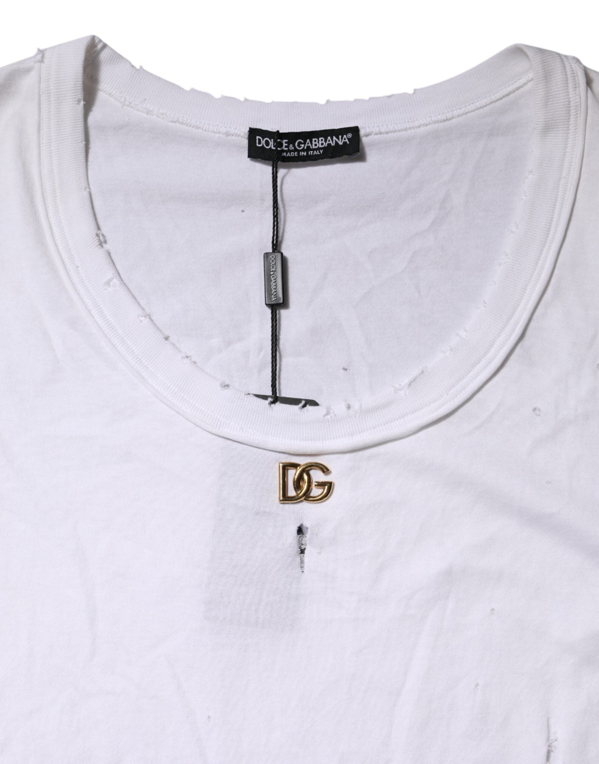 Débardeur blanc en coton sans manches Dolce & Gabbana avec col rond, vue de face, léger et confortable.