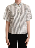 Chemise blanche Dolce & Gabbana à pois avec col, tissu léger et élégant, vue de face.