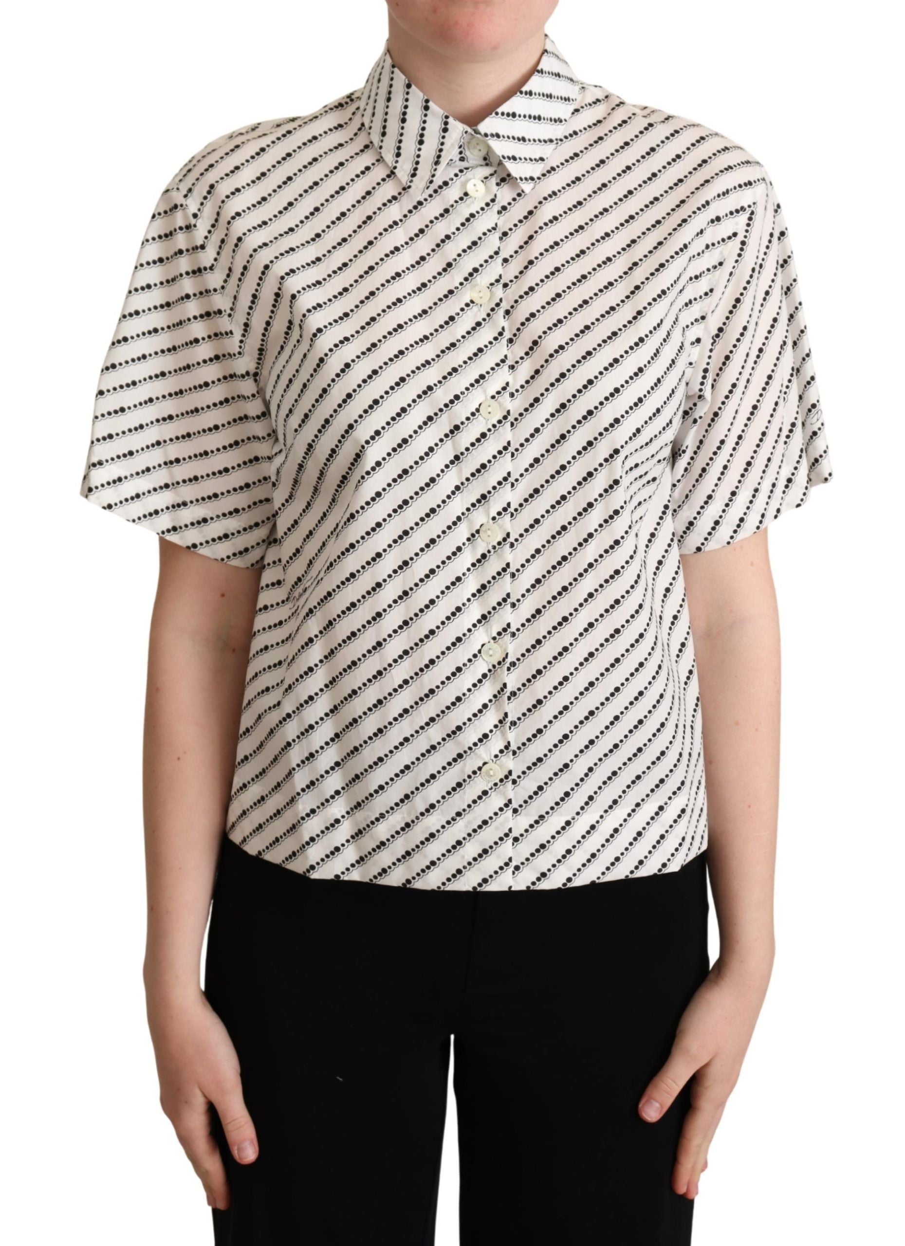 Chemise blanche Dolce & Gabbana à pois avec col, tissu léger et élégant, vue de face.