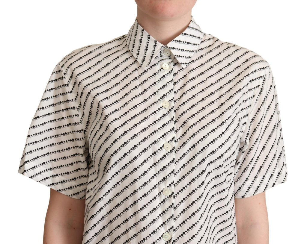 Chemise blanche Dolce & Gabbana à pois avec col, vêtement élégant en tissu léger et raffiné.