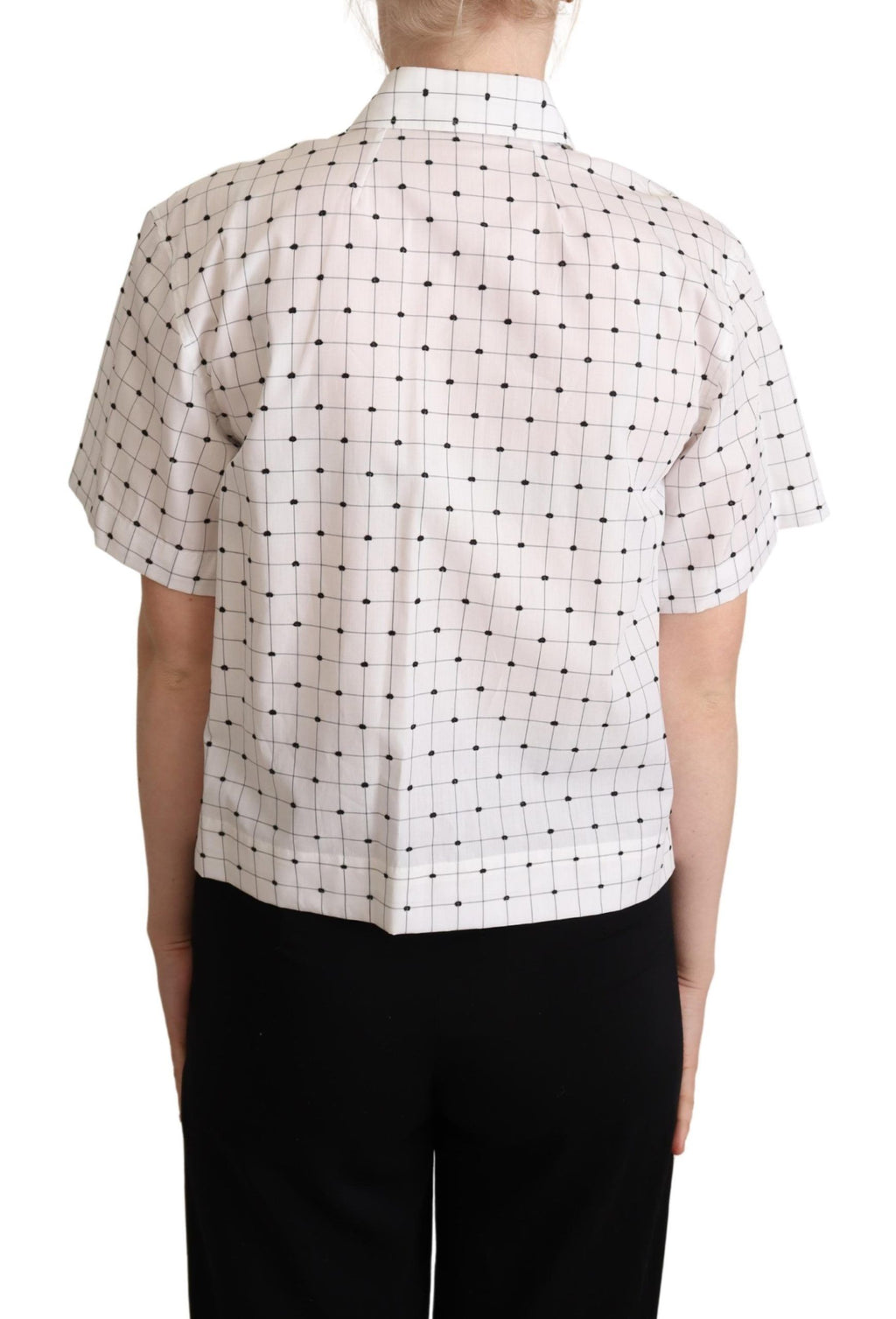 Chemise blanche Dolce & Gabbana à pois en coton avec col, élégante et légère, parfaite pour un style sophistiqué.