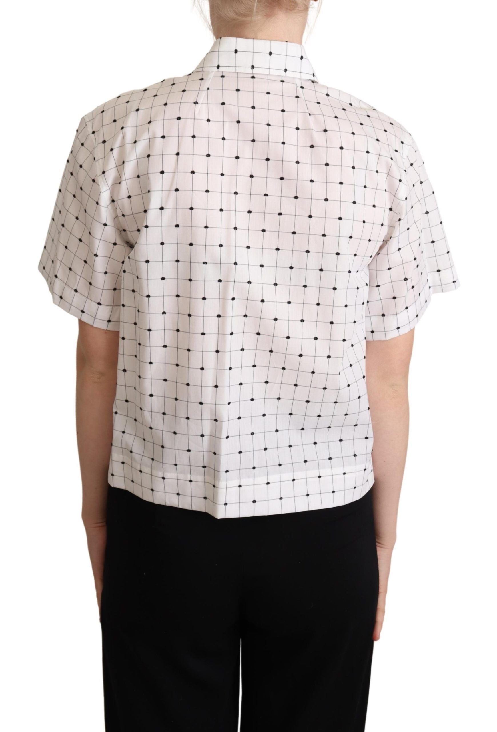 Chemise blanche Dolce & Gabbana à pois en coton avec col, élégante et légère, parfaite pour un style sophistiqué.