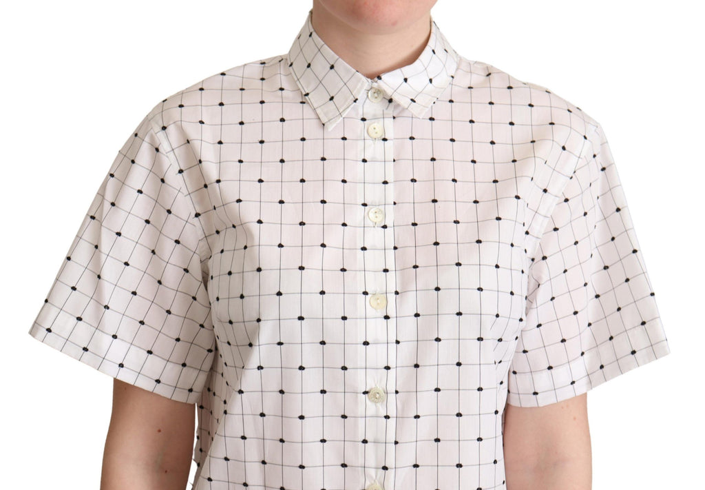 Chemise blanche à pois en coton Dolce & Gabbana avec col, élégante et légère, parfait pour un look chic et décontracté.