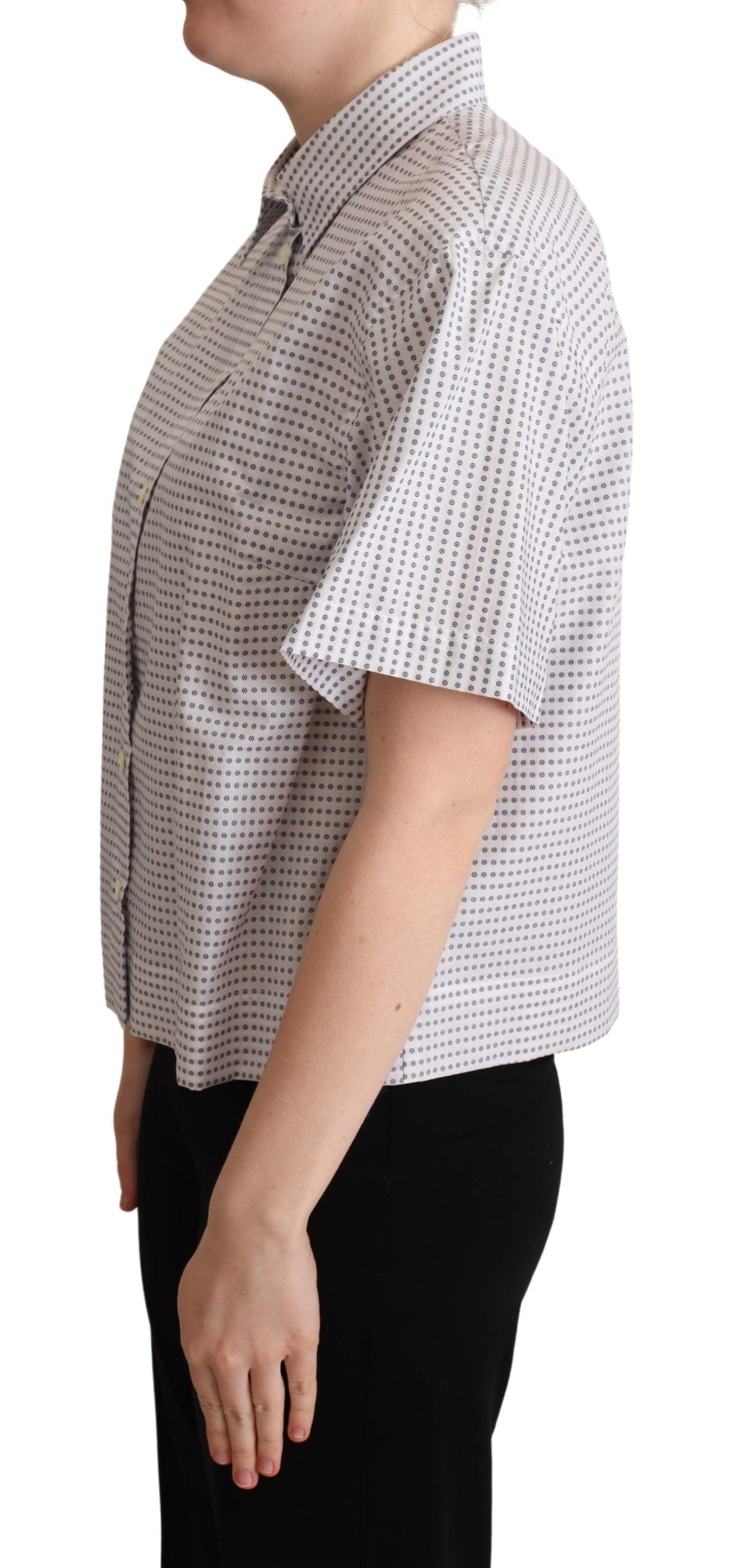 Chemise blanche Dolce & Gabbana à pois avec col, style élégant et décontracté, en tissu léger pour femme.