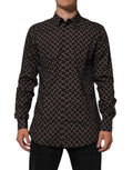 Chemise formelle Dolce & Gabbana marron avec col floral doré, style élégant et sophistiqué, vue de face.