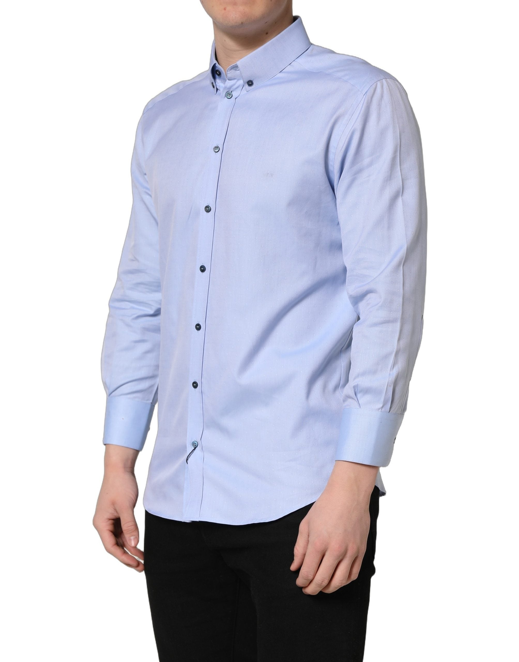 Chemise formelle en coton Dolce & Gabbana Light Blue pour homme, design élégant et classique, vue proche du devant.