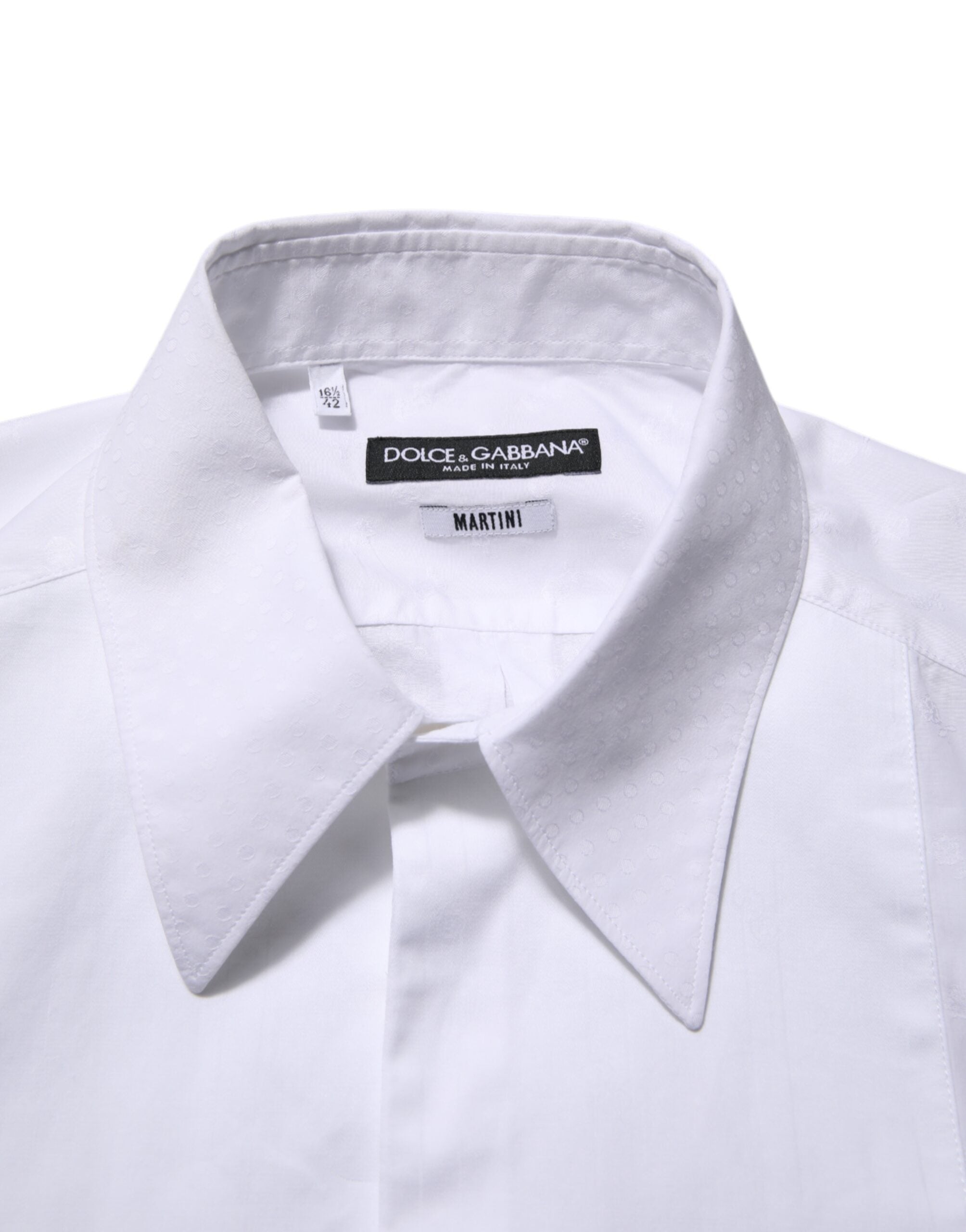 Chemise formelle en coton blanc Dolce & Gabbana Martini Bib Dress Shirt, détail élégant et couture de luxe.