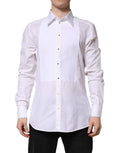 Chemise formelle blanche en coton Dolce & Gabbana avec manches longues et détails en or.
