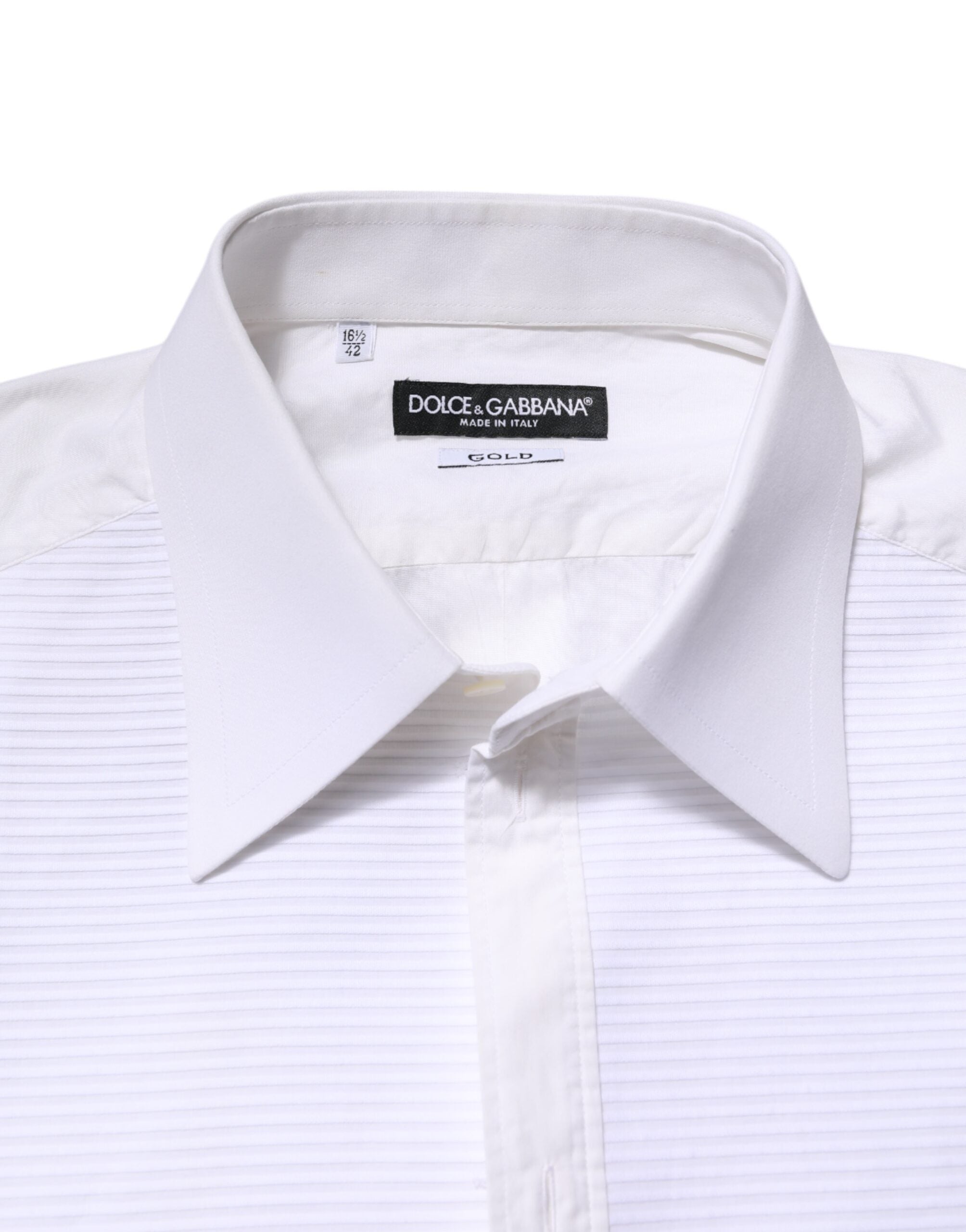 Chemise formelle blanche Dolce & Gabbana en coton à manches longues avec détails en or doré.