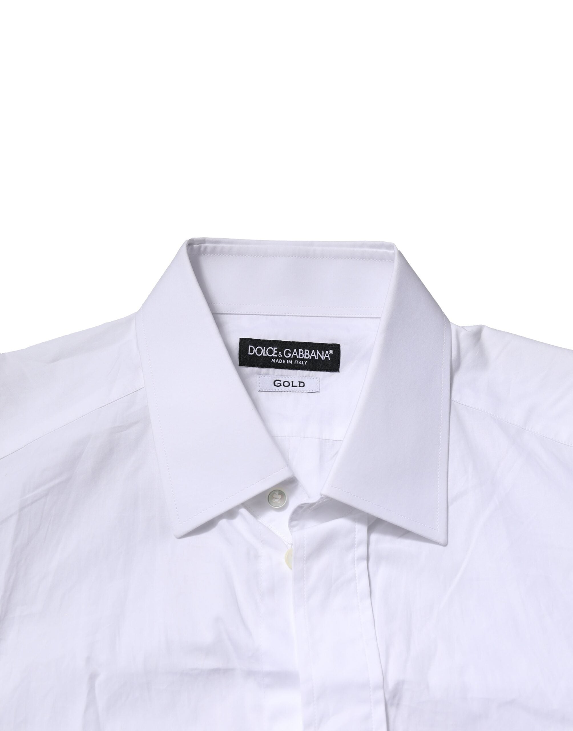 Chemise formelle blanche en coton Dolce & Gabbana avec détails dorés pour homme, élégante et sophistiquée.